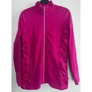 Cutter & Buck Womens Magenta Pink Fleece Ruched Satin Trim Full Zip Jacket Large